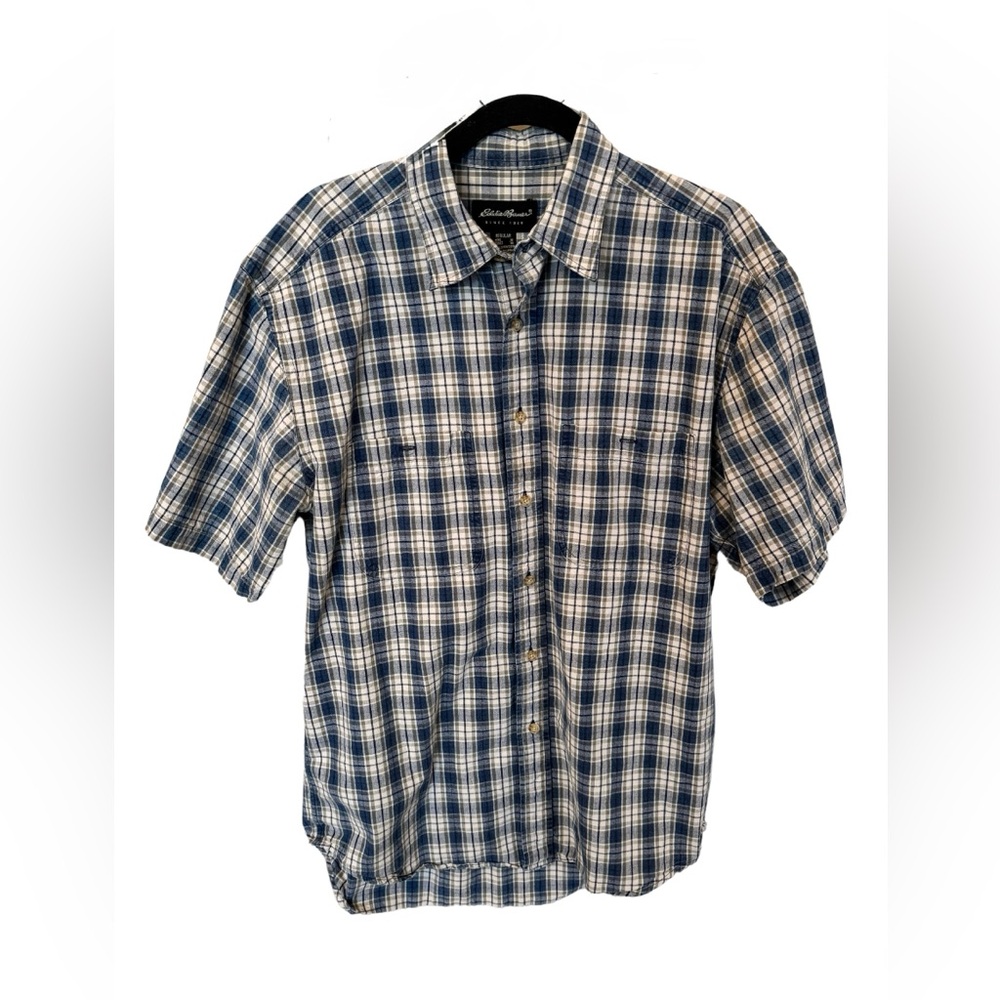 Eddie Bauer Men's Short Sleeve‎ Blue Plaid Shirt Size Medium